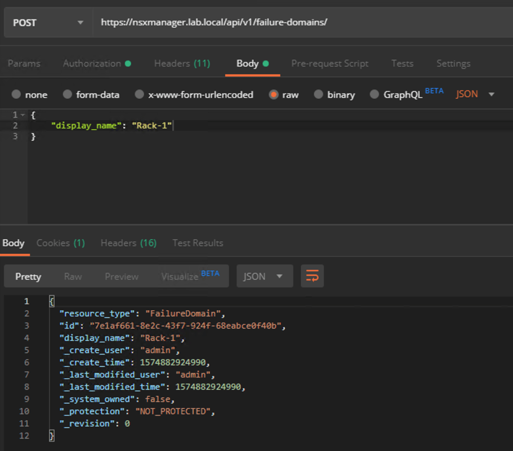 create failure domain postman